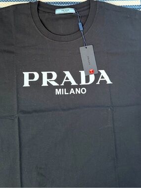 Prada Black T-Shirt with White Milano Logo